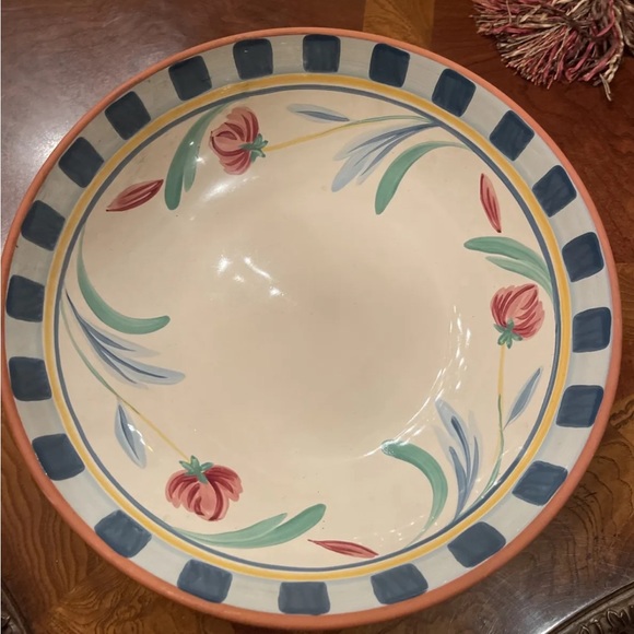 Lenox Poppies on Blue Terracotta Large 12” Pasta Serving Bowl Portugal Vintage - Picture 7 of 7